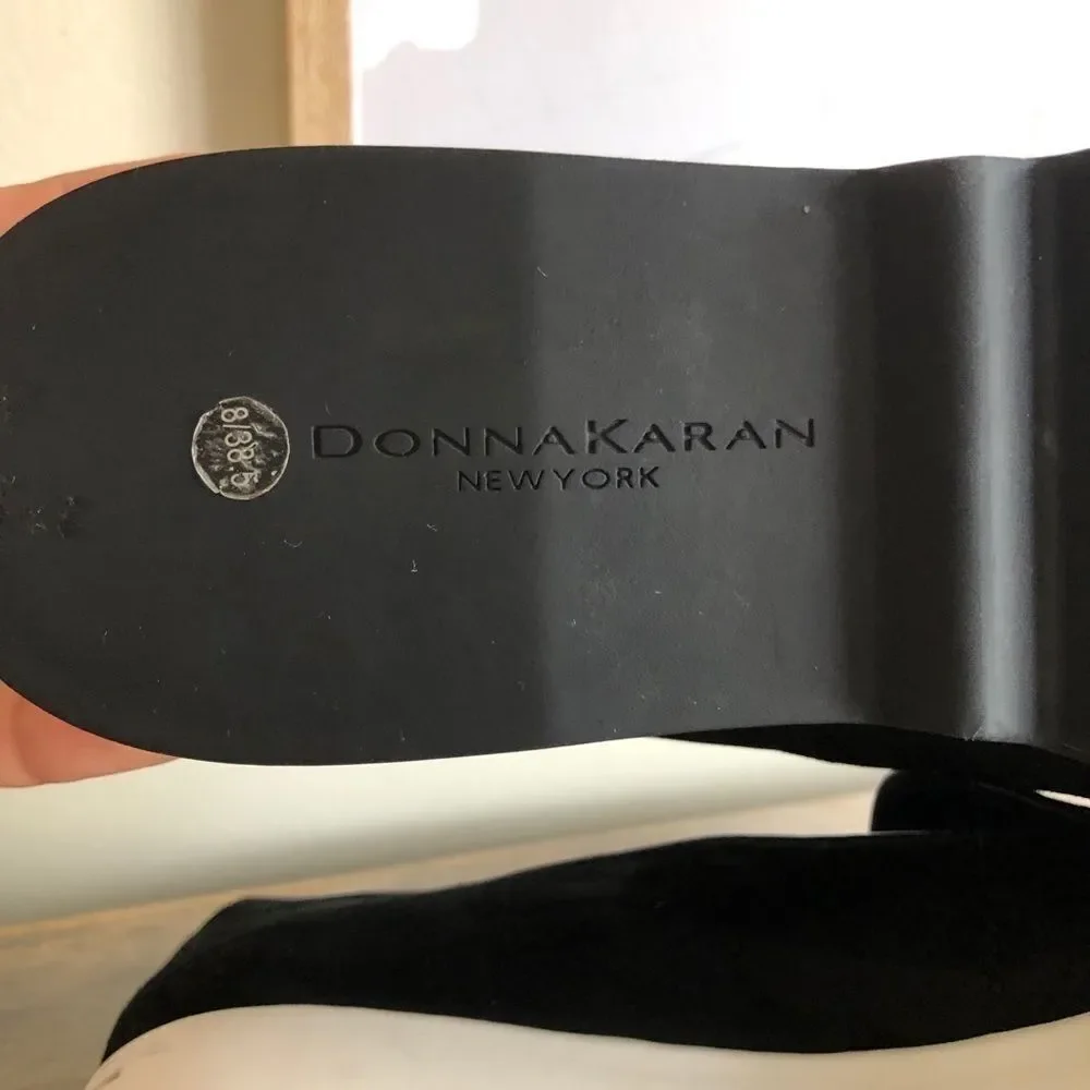 Donna Karan Black Suede platform Slip Ons size 8